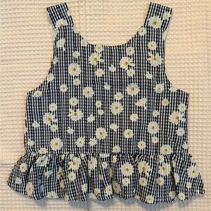 Nordstrom Blue and White Checkered Floral Top